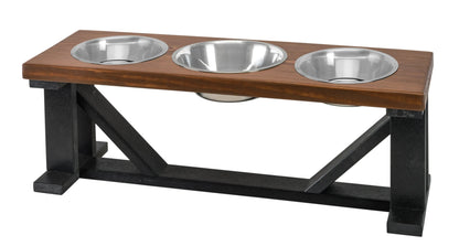 Farmhouse 3-Bowl Elevated Dog Feeder Ebony Small, Black Base