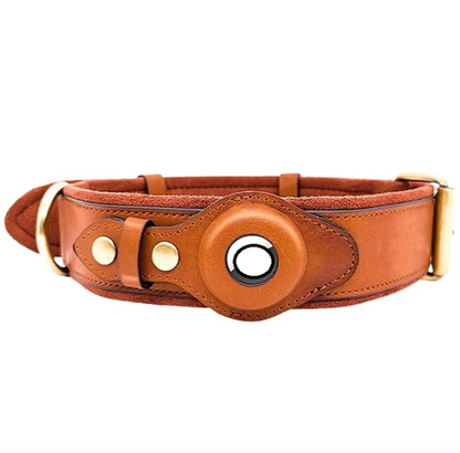 Leather Dog Collar with Location Tracker