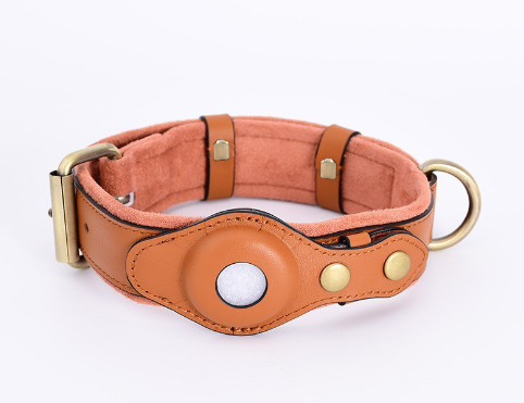 Leather Dog Collar with Location Tracker